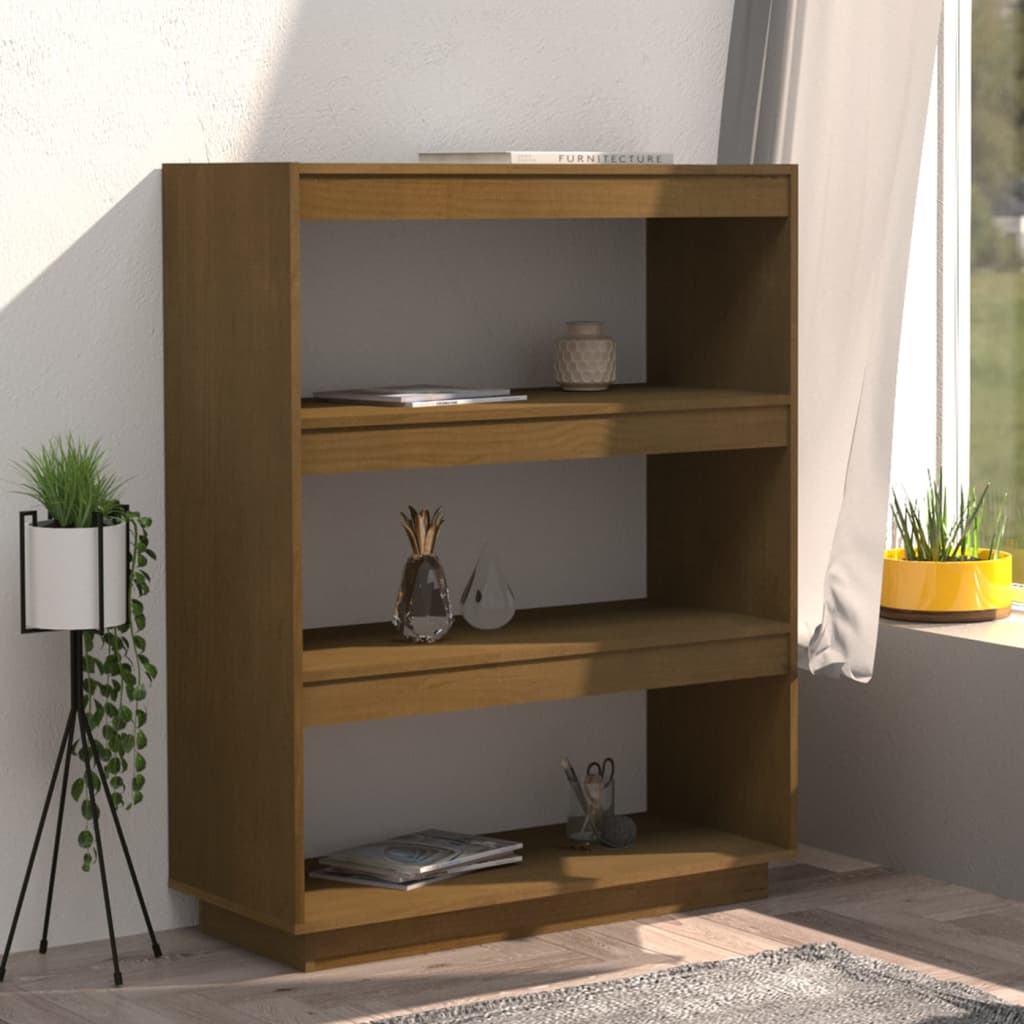 Bokhylle/romdeler honningbrun 80x35x103 cm heltre furu