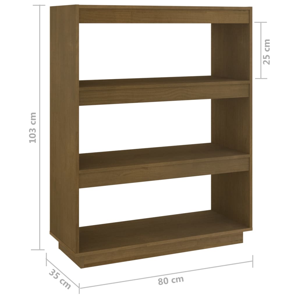 Bokhylle/romdeler honningbrun 80x35x103 cm heltre furu