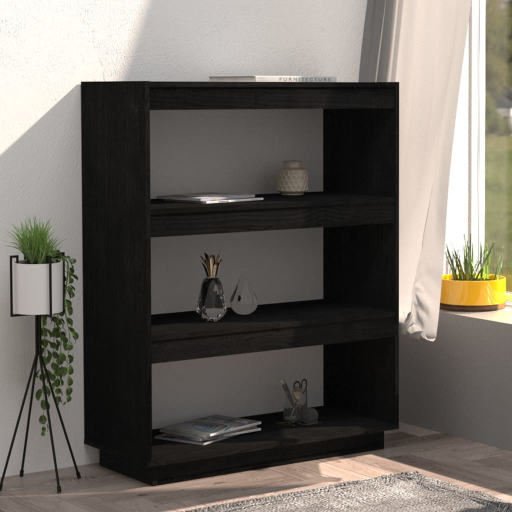 Bokhylle/romdeler svart 80x35x103 cm heltre furu