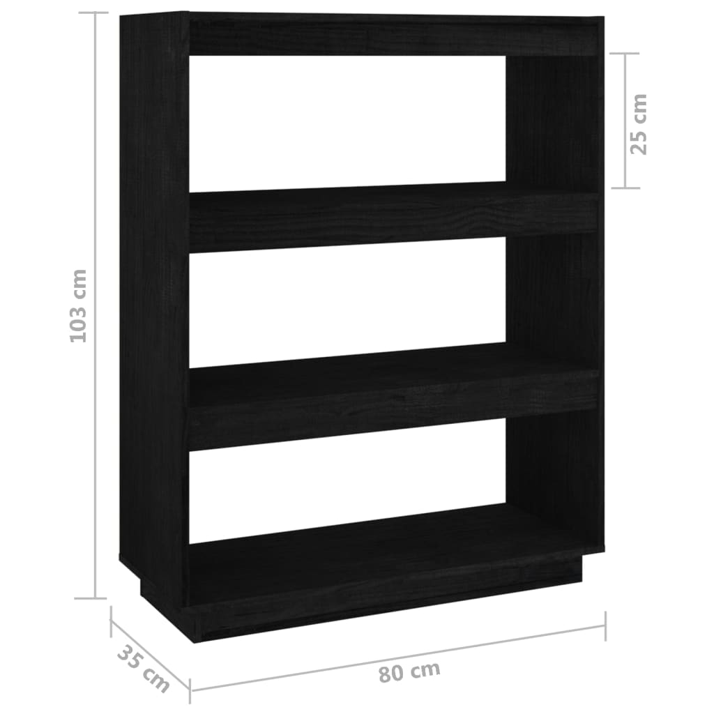 Bokhylle/romdeler svart 80x35x103 cm heltre furu