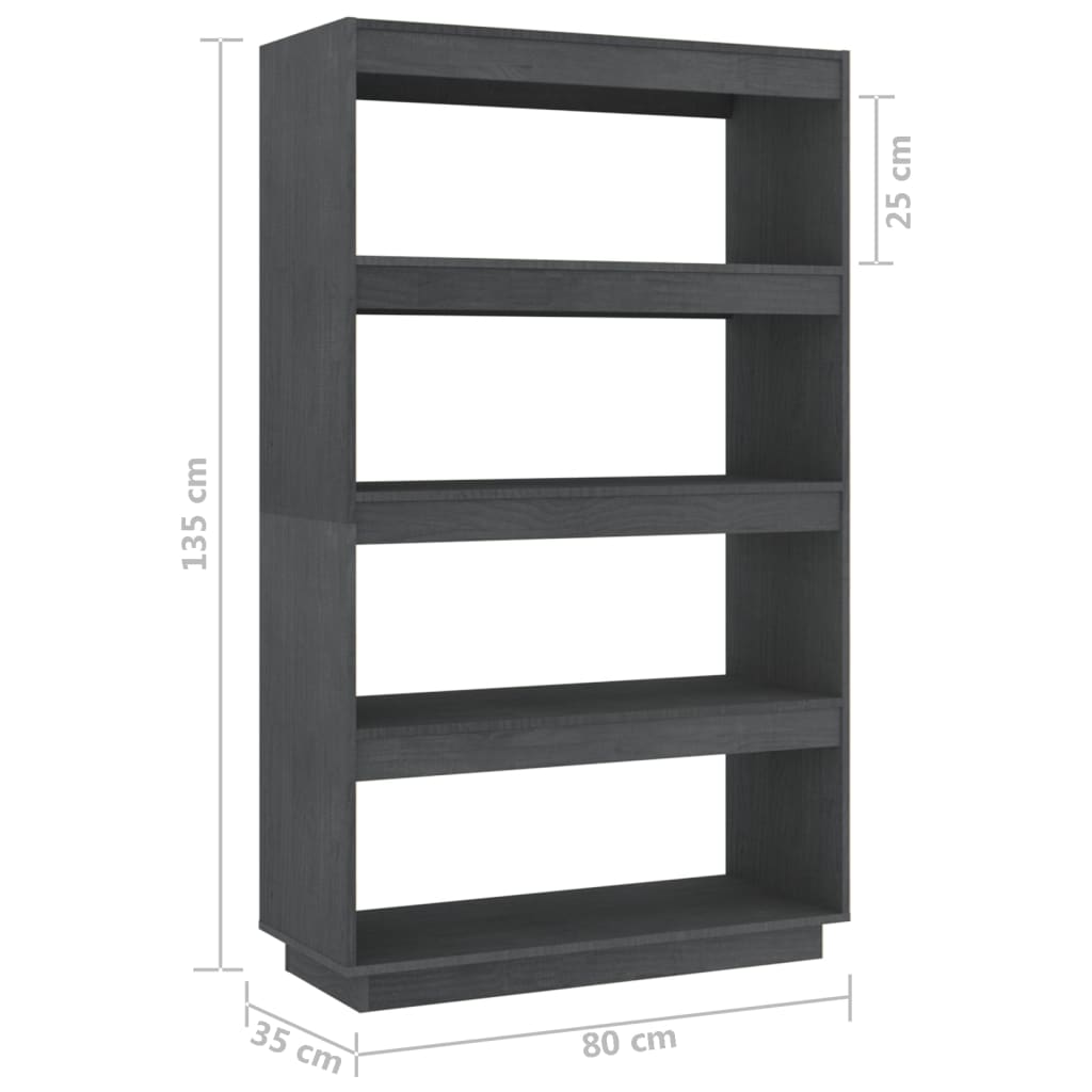 Bokhylle/romdeler grå 80x35x135 cm heltre furu
