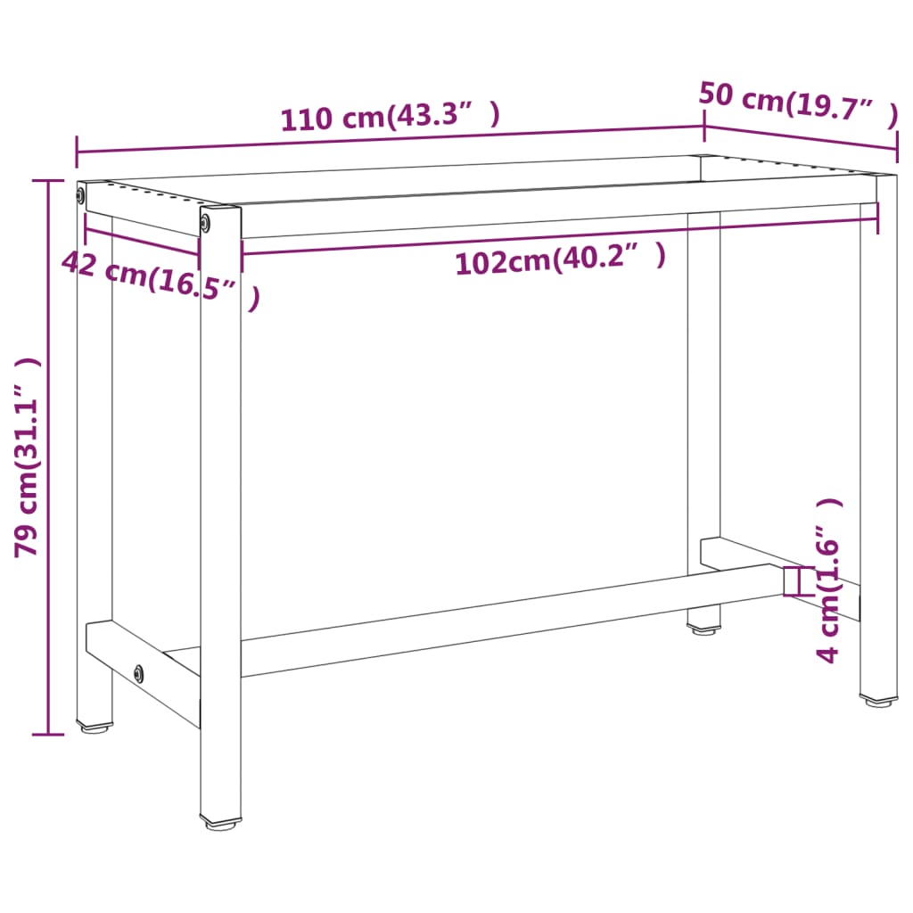Ramme til arbeidsbenk matt svart og rød 110x50x79 cm metall