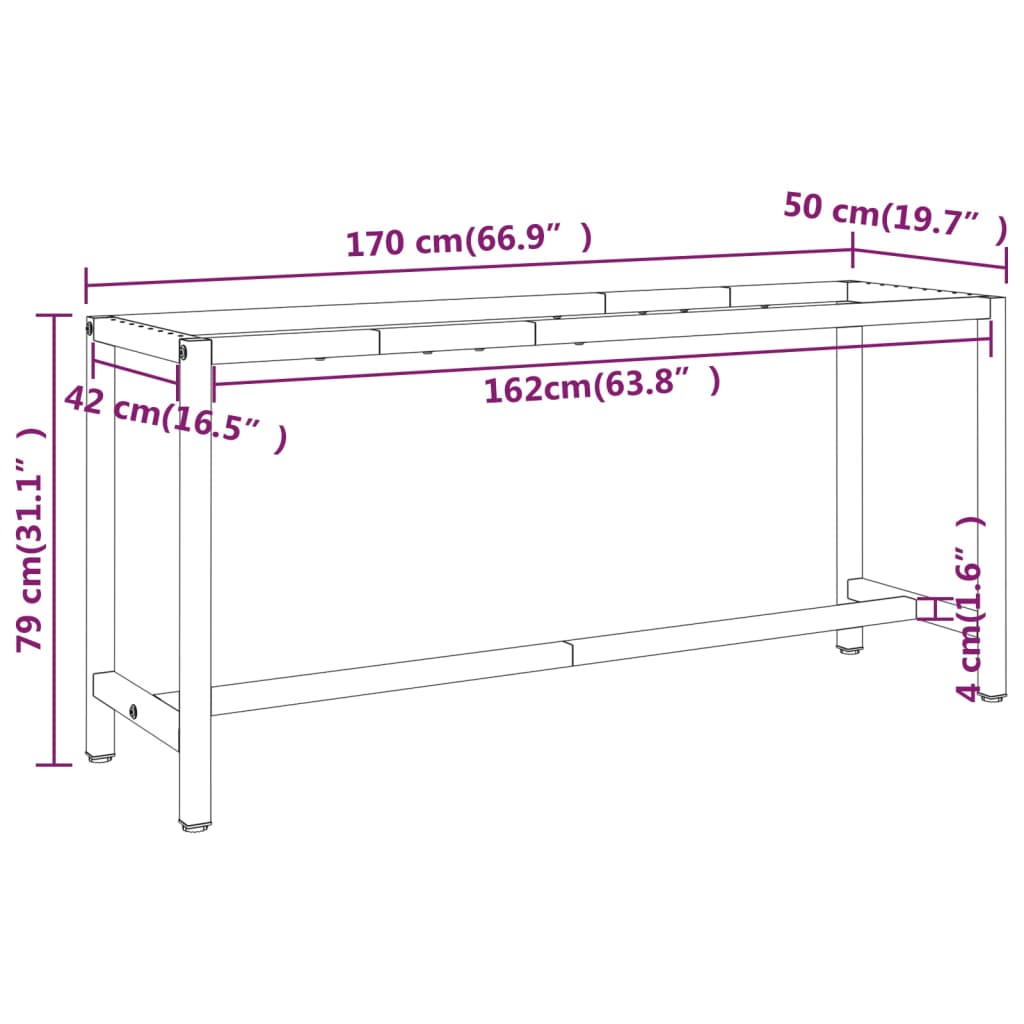 Ramme til arbeidsbenk matt svart og rød 170x50x79 cm metall
