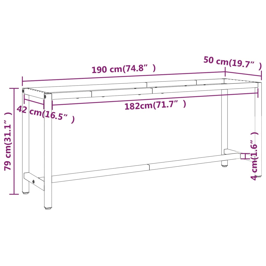 Ramme til arbeidsbenk matt svart og rød 190x50x79 cm metall