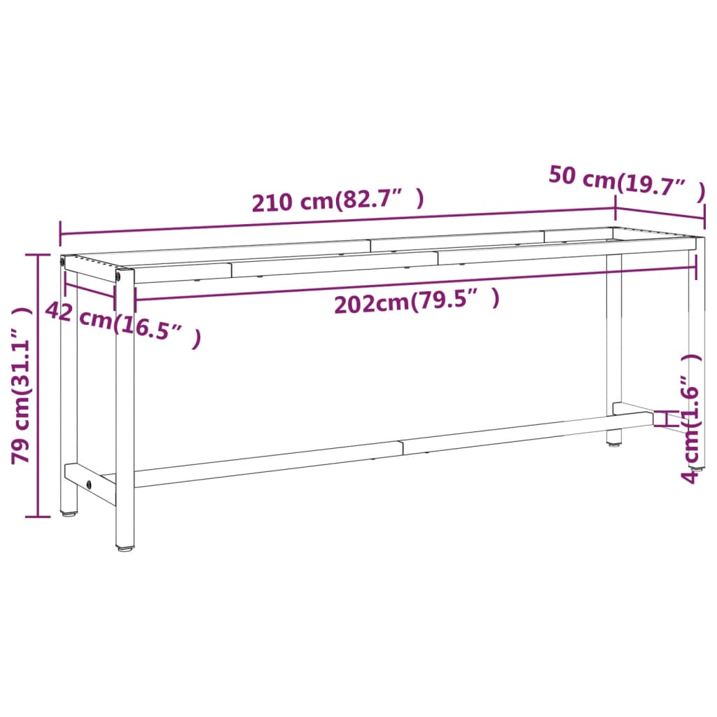 Ramme til arbeidsbenk matt svart og rød 210x50x79 cm metall
