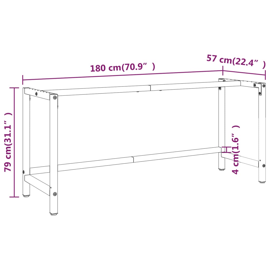 Ramme til arbeidsbenk matt svart og rød 180x57x79 cm metall