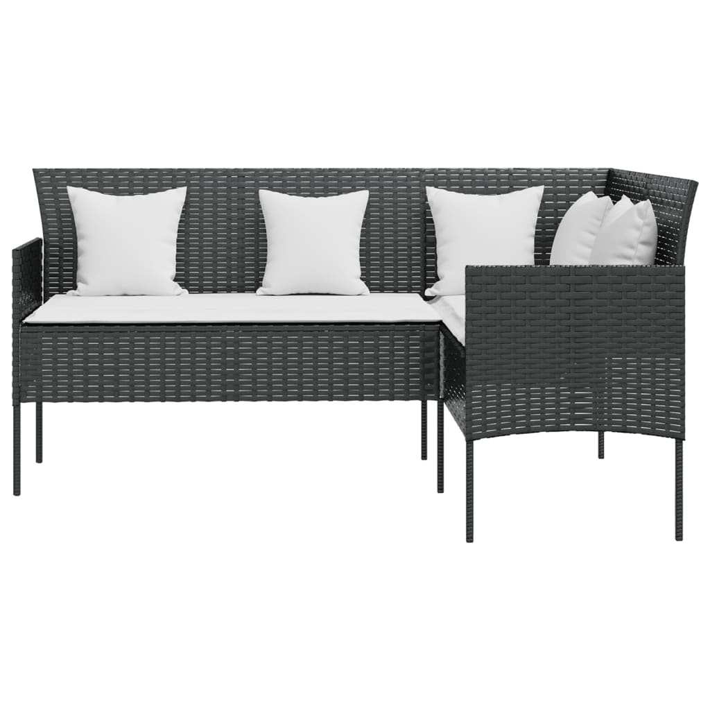 Sofa L-formet med puter polyrotting svart