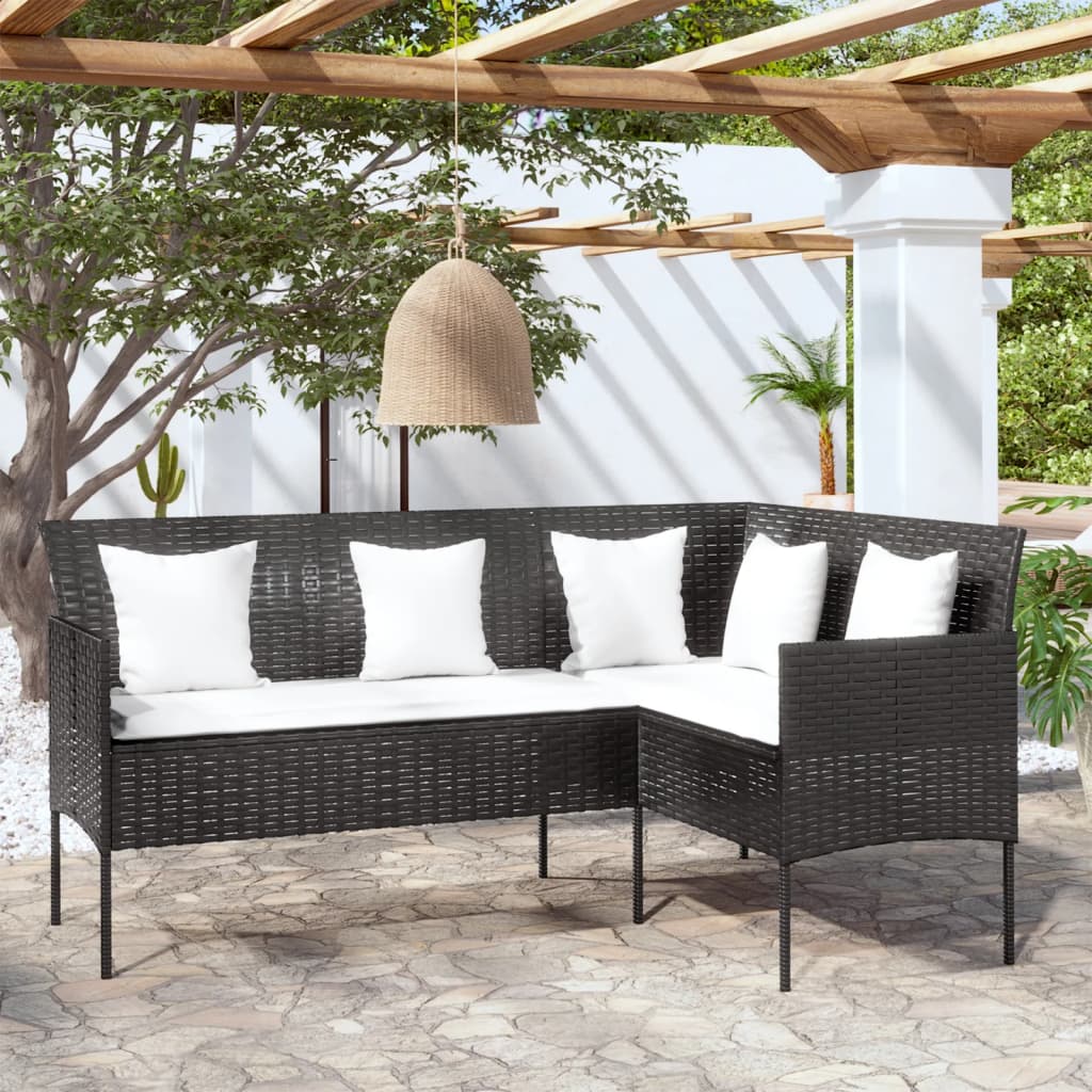 Sofa L-formet med puter polyrotting svart