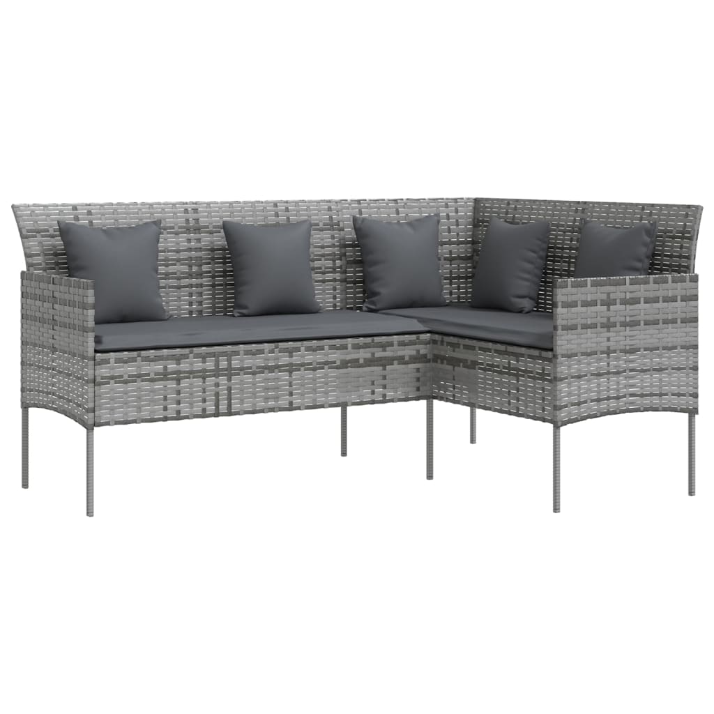 Sofa L-formet med puter polyrotting grå