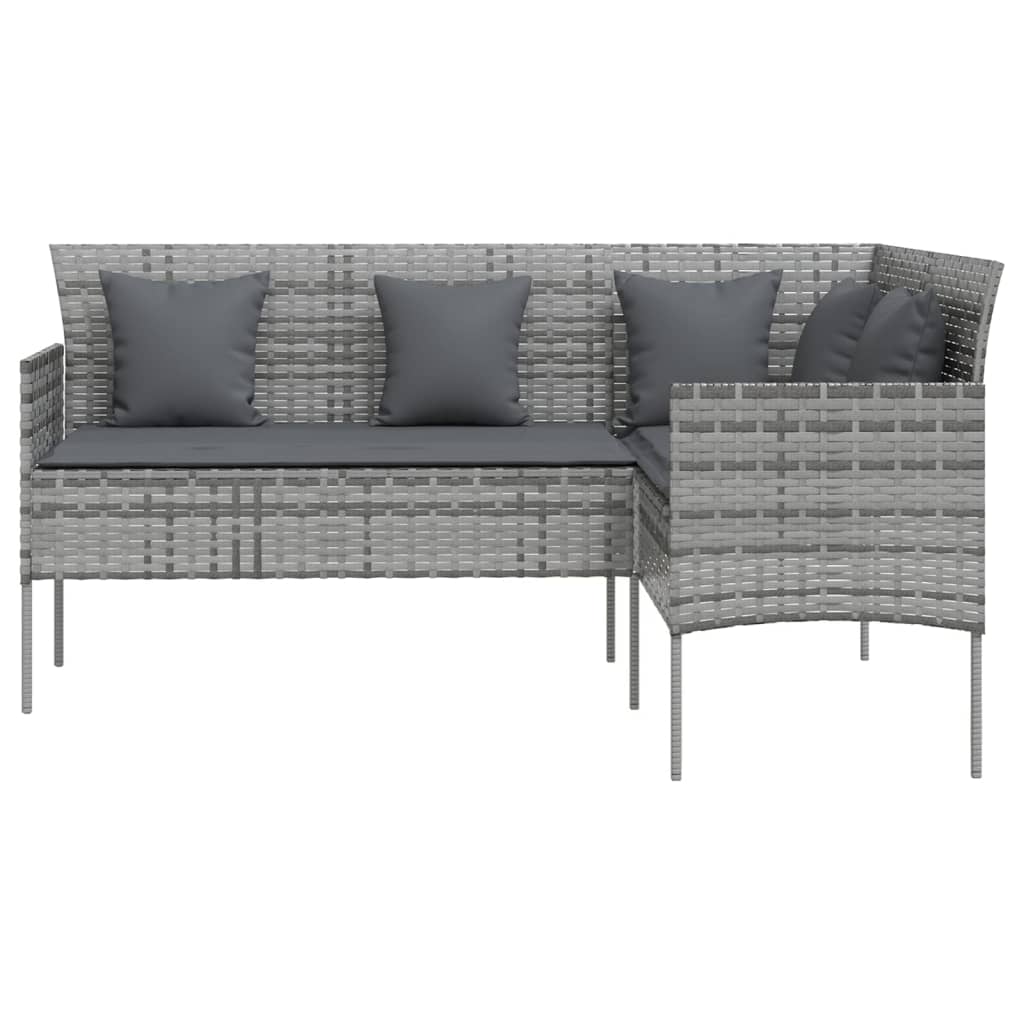 Sofa L-formet med puter polyrotting grå