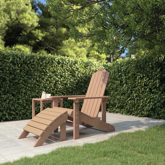 Adirondack hagestol med fotskammel HDPE brun vidaXL