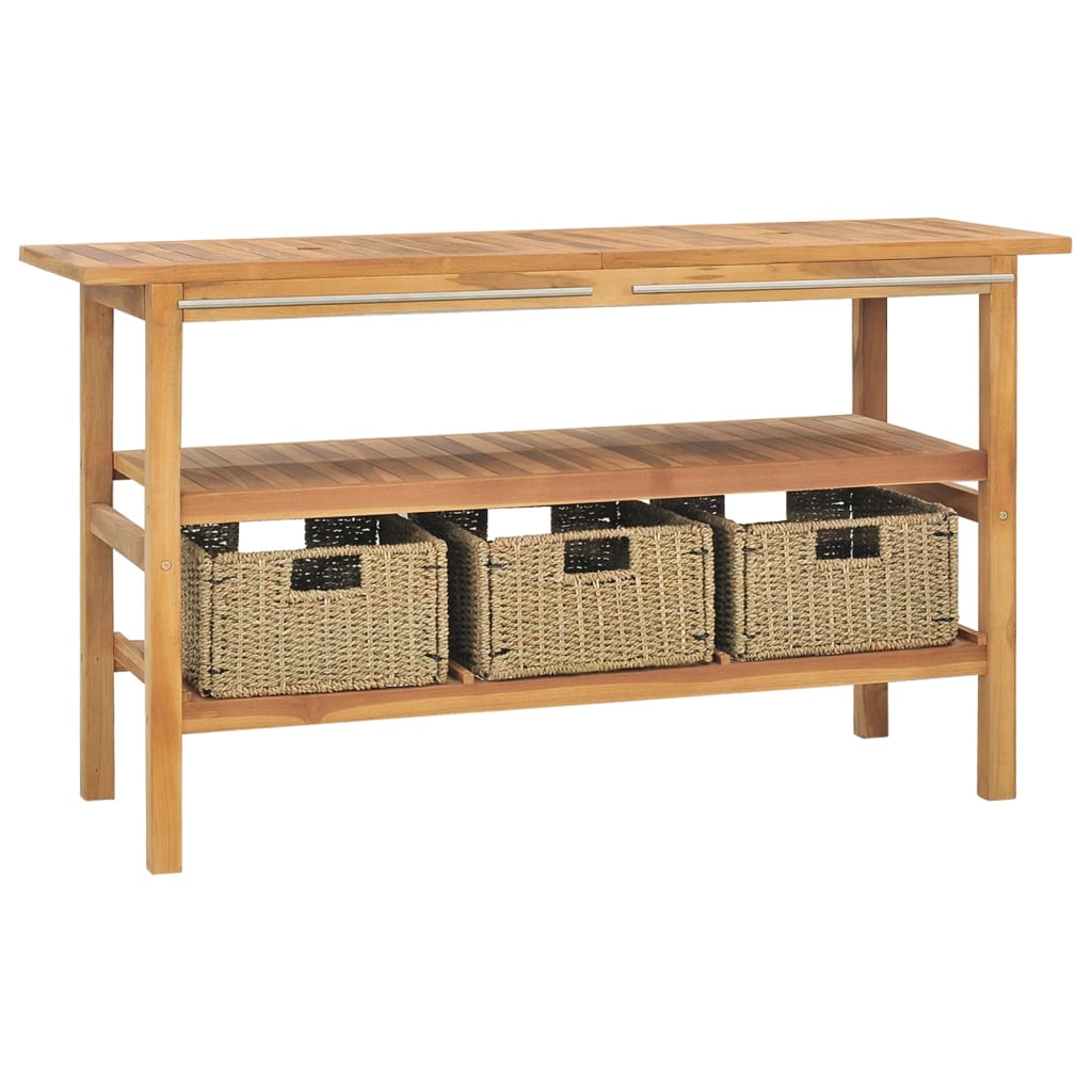 Servantskap for bad med 3 kurver heltre teak 132x45x75 cm