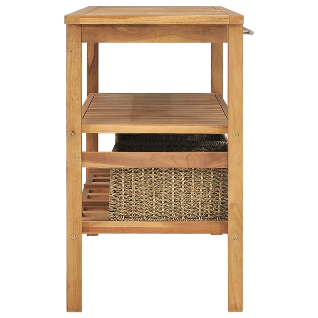Servantskap for bad med 3 kurver heltre teak 132x45x75 cm
