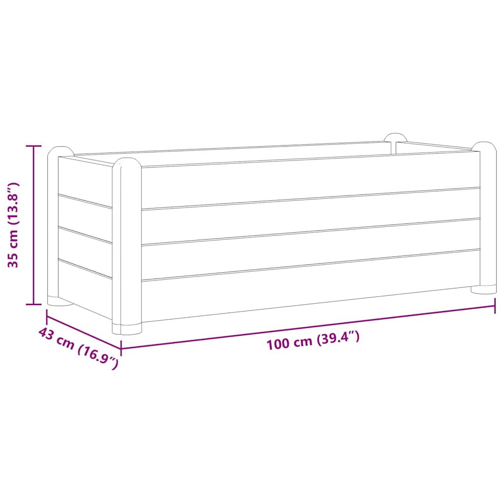 Høybed PP steingrå 100x43x35 cm
