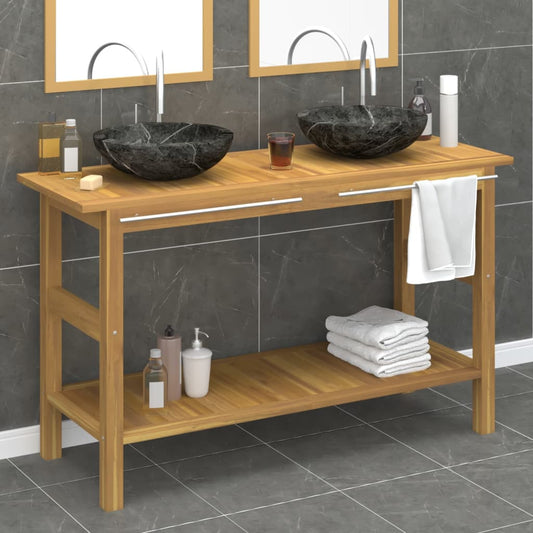 Baderomshylle med svarte marmorvasker heltre teak