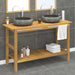 Baderomshylle med svarte marmorvasker heltre teak