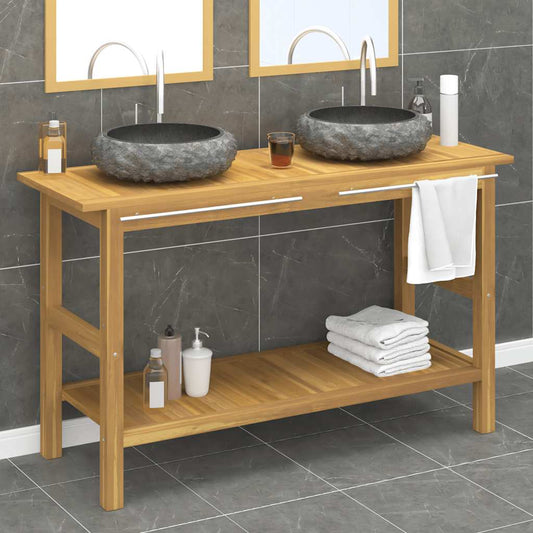 Baderomshylle med svarte marmorvasker heltre teak
