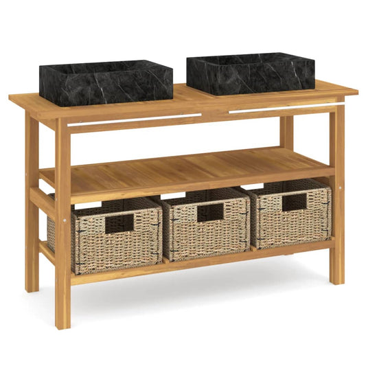 Baderomshylle med svarte marmorvasker heltre teak