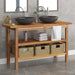 Baderomshylle med svarte marmorvasker heltre teak