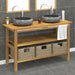 Baderomshylle med svarte marmorvasker heltre teak