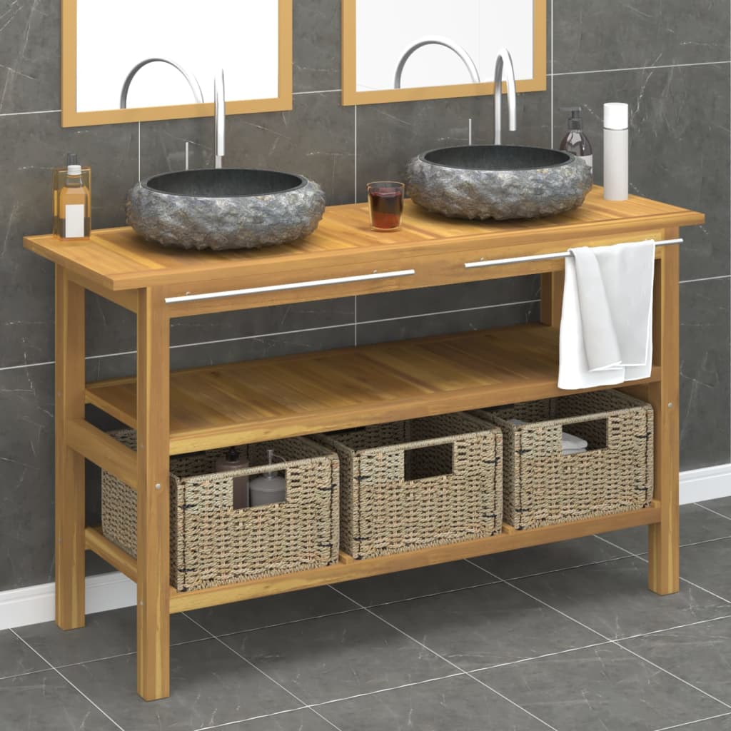 Baderomshylle med svarte marmorvasker heltre teak