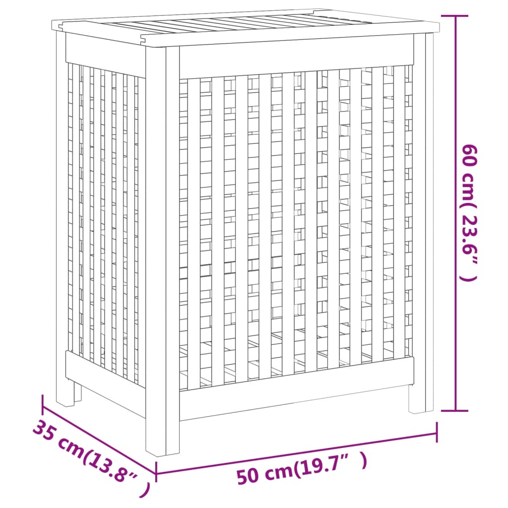 Skittentøyskurv 50x35x60 cm heltre teak