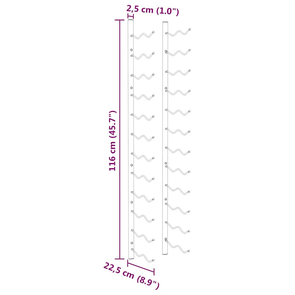 Veggmontert vinstativ for 24 flasker 2 stk hvit jern