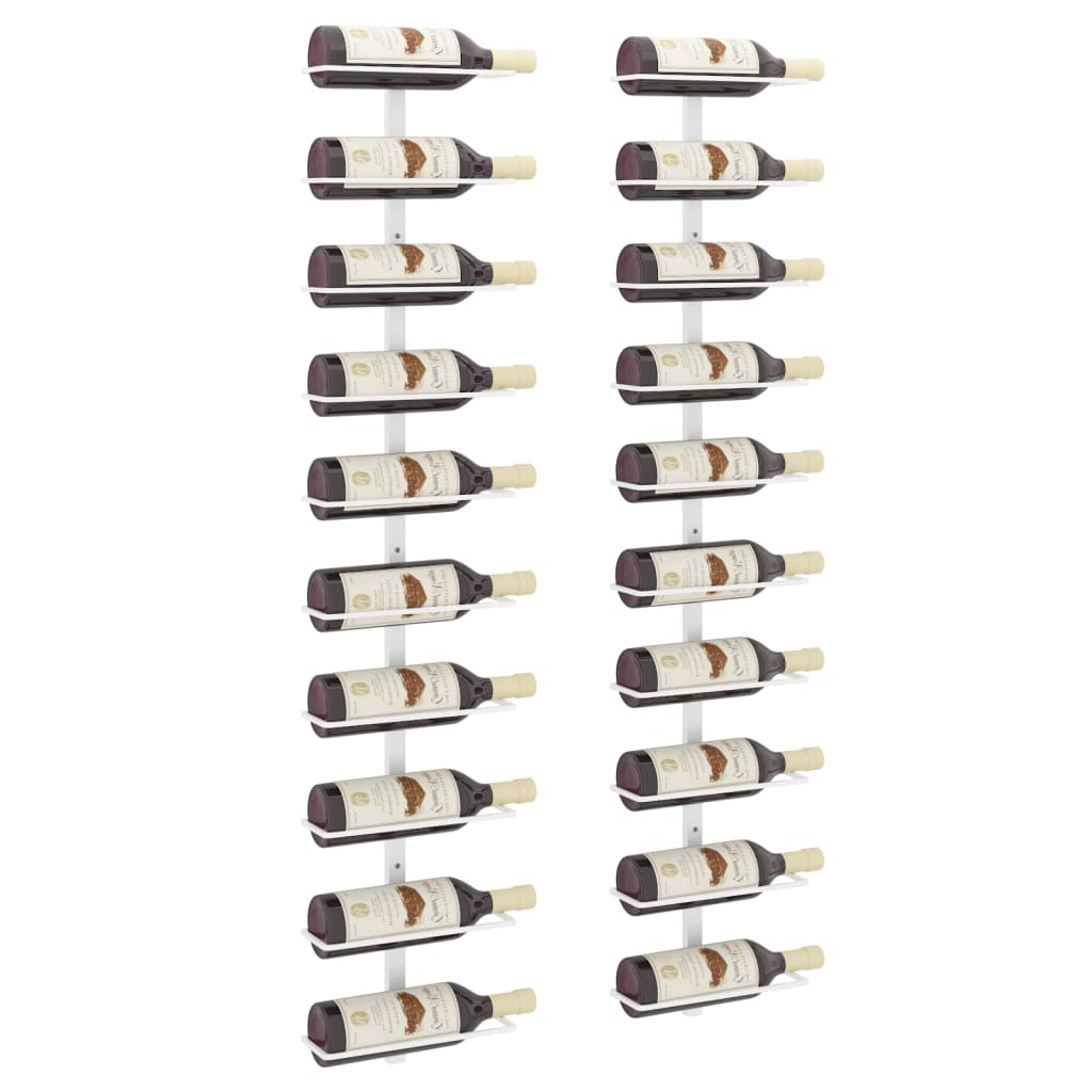 Veggmontert vinstativ for 10 flasker 2 stk hvit metall
