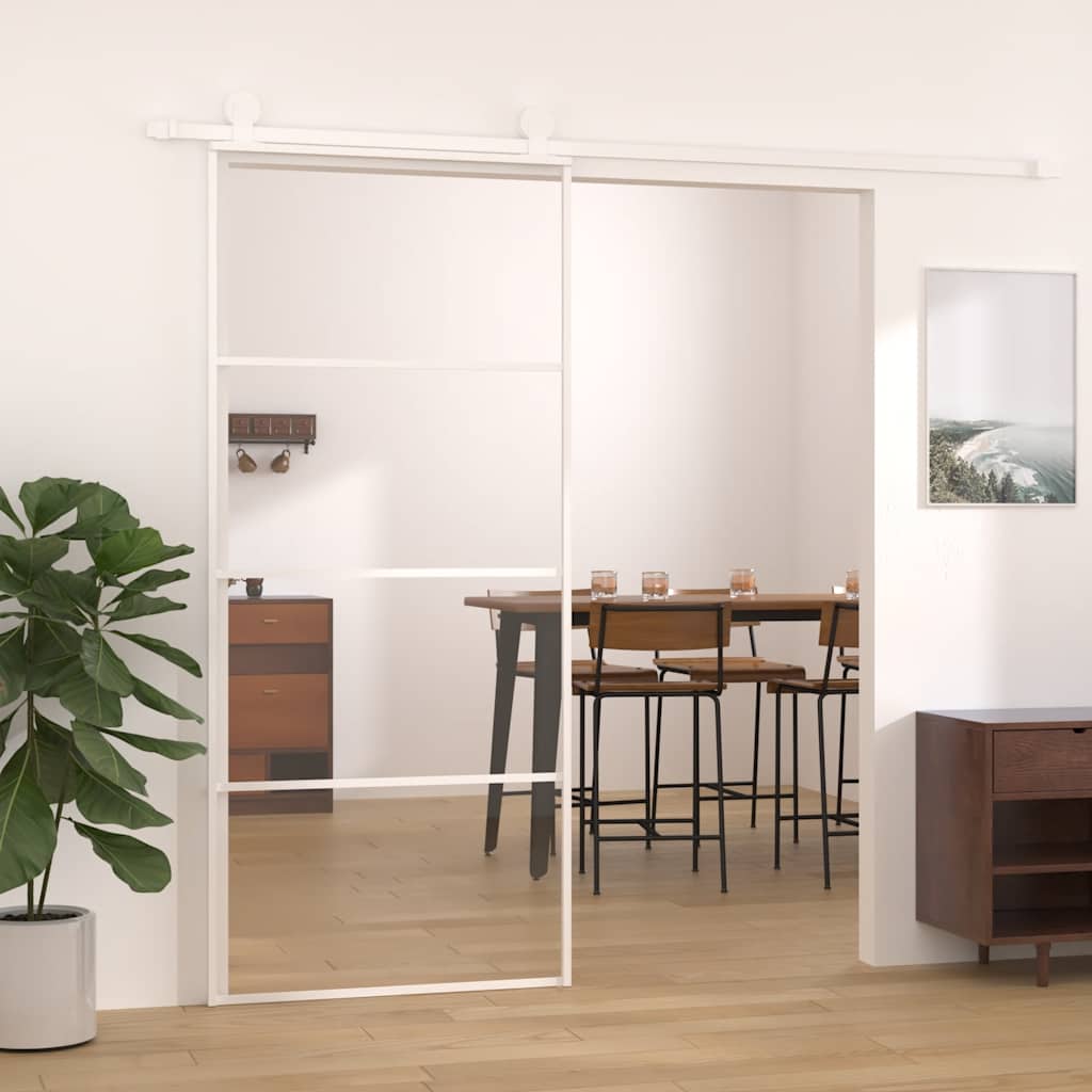 Skyvedør ESG-glass og aluminium 90x205 cm hvit