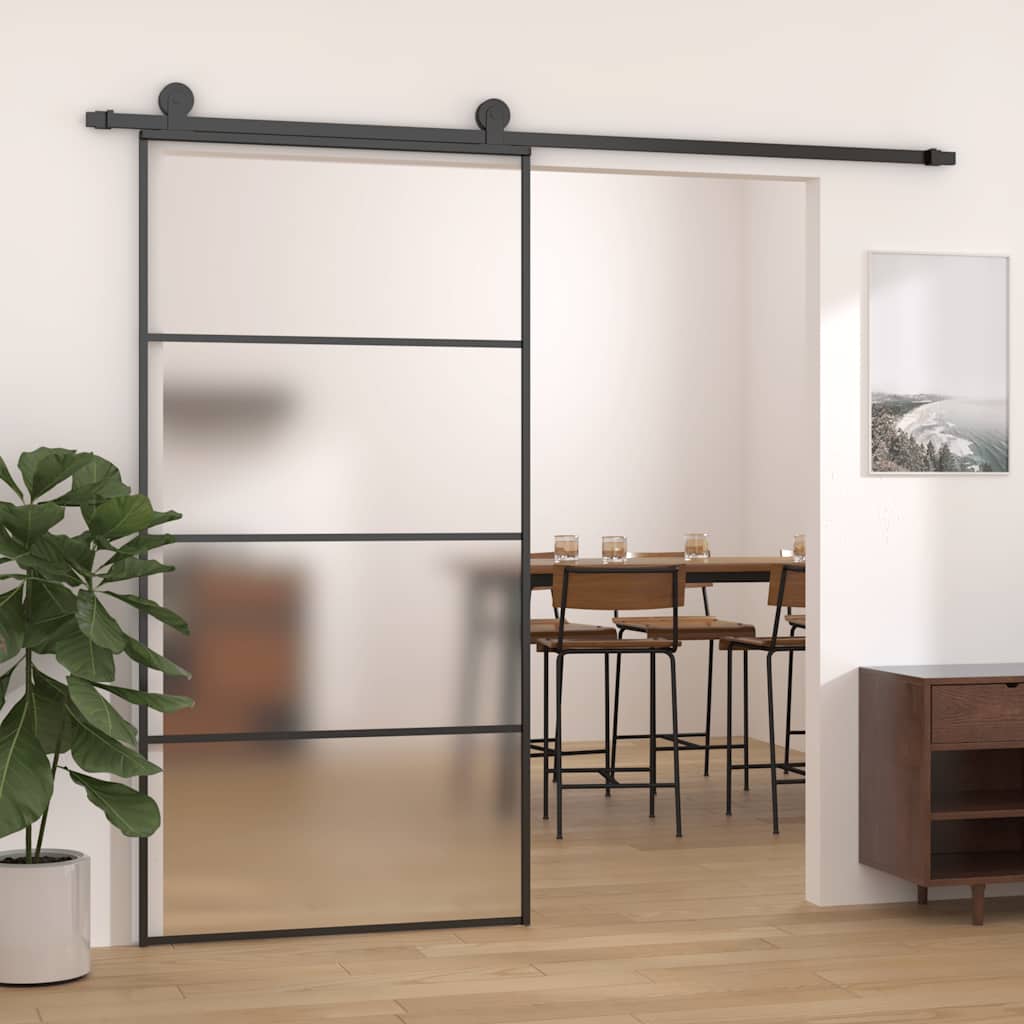 Skyvedør frostet ESG-glass og aluminium 102,5x205 cm svart vidaXL