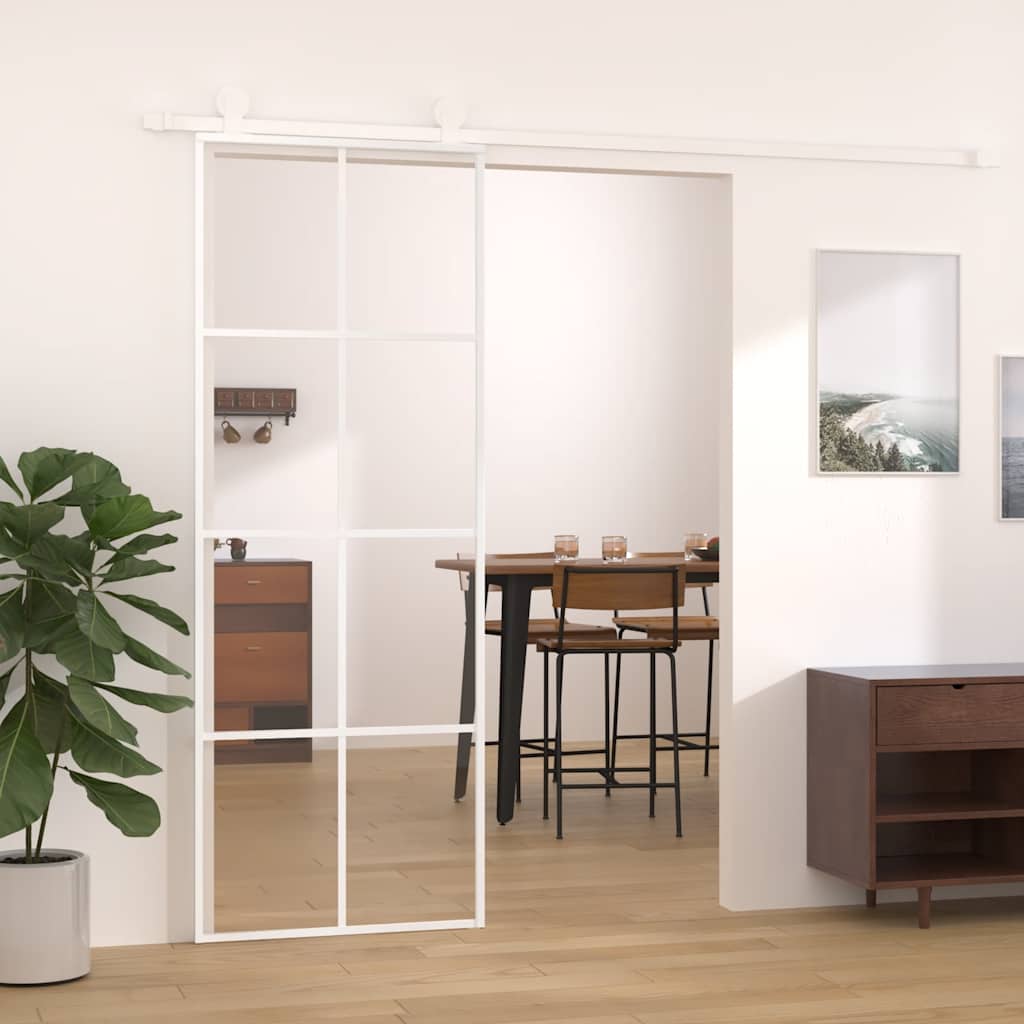 Skyvedør ESG-glass og aluminium 76x205 cm hvit