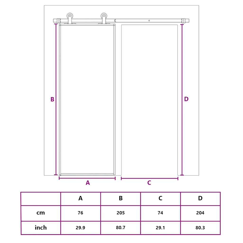 Skyvedør frostet ESG-glass og aluminium 76x205 cm hvit