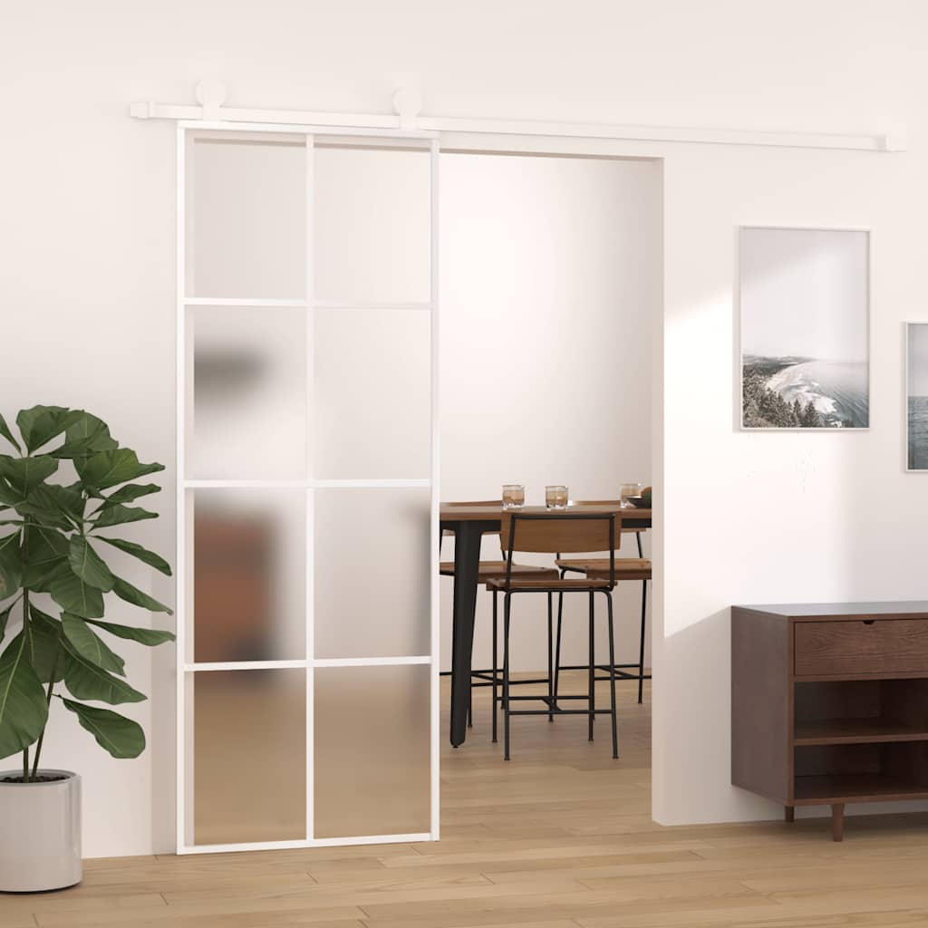 Skyvedør frostet ESG-glass og aluminium 76x205 cm hvit
