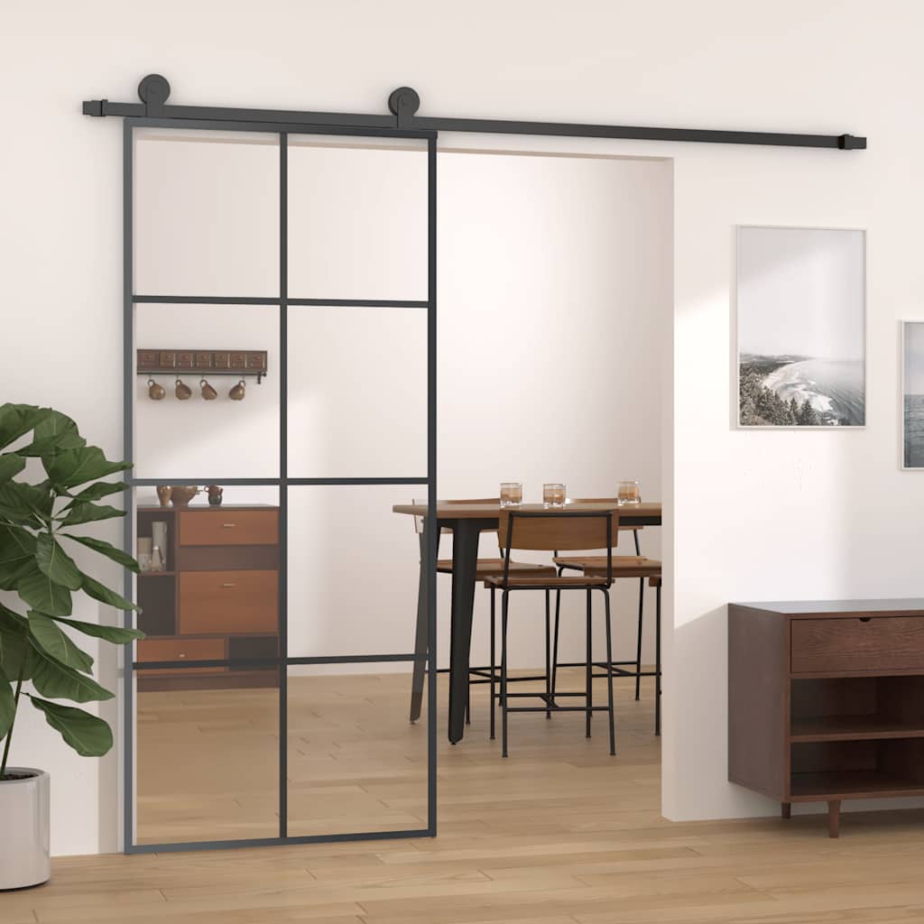 Skyvedør svart 90x205 cm ESG glass og aluminium