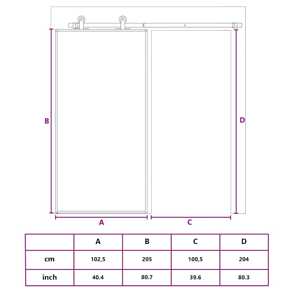 Skyvedør frostet ESG-glass og aluminium 102,5x205 cm hvit