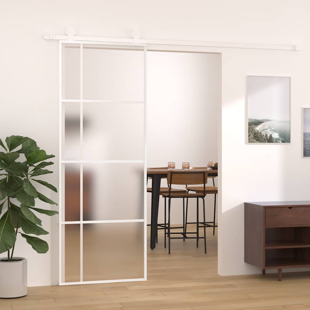 Skyvedør frostet ESG-glass og aluminium 76x205 cm hvit
