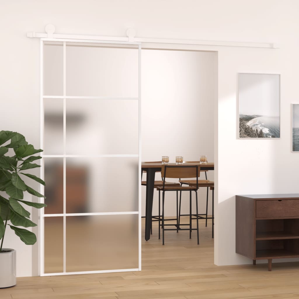 Skyvedør frostet ESG-glass og aluminium 90x205 cm hvit