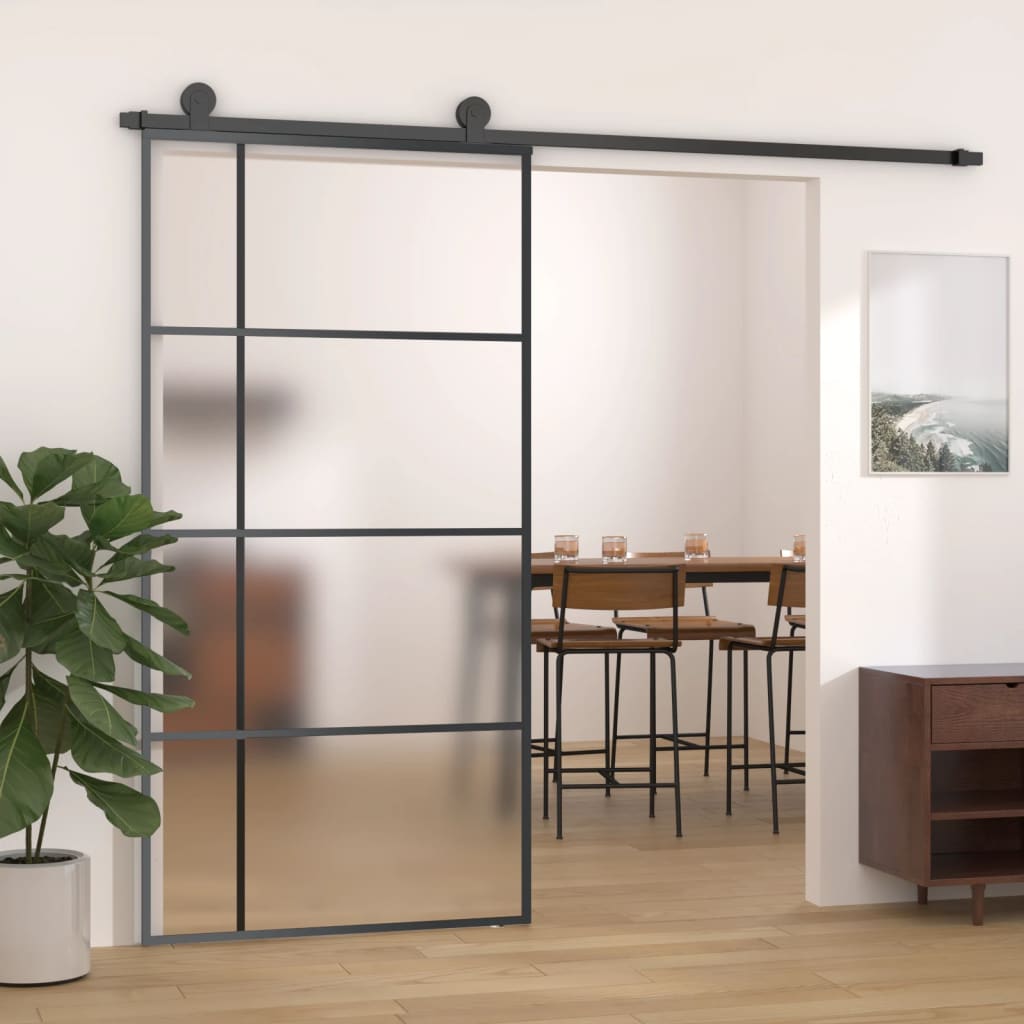 Skyvedør frostet ESG-glass og aluminium 102,5x205 cm svart