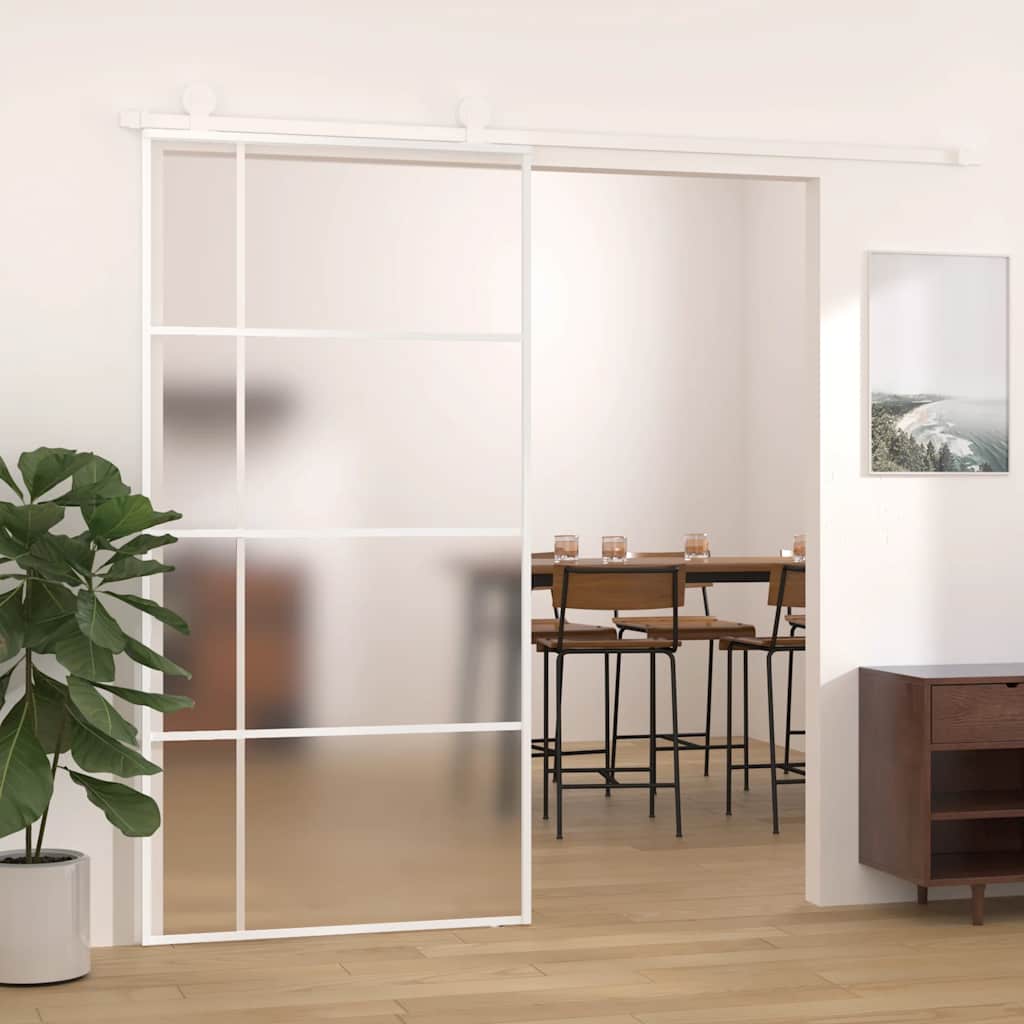 Skyvedør frostet ESG-glass og aluminium 102,5x205 cm hvit