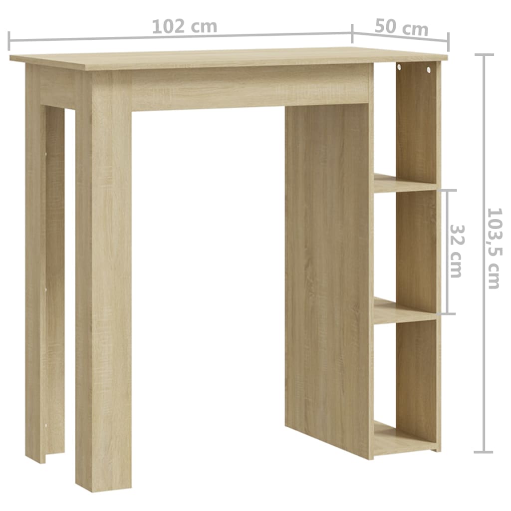 Barbord med hylle sonoma eik 102x50x103,5 cm konstruert tre