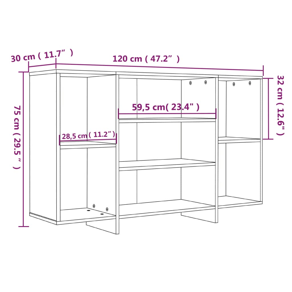 Skjenk hvit 120x30x75 cm konstruert tre