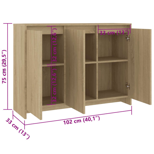 Skjenk sonoma eik 102x33x75 cm konstruert tre