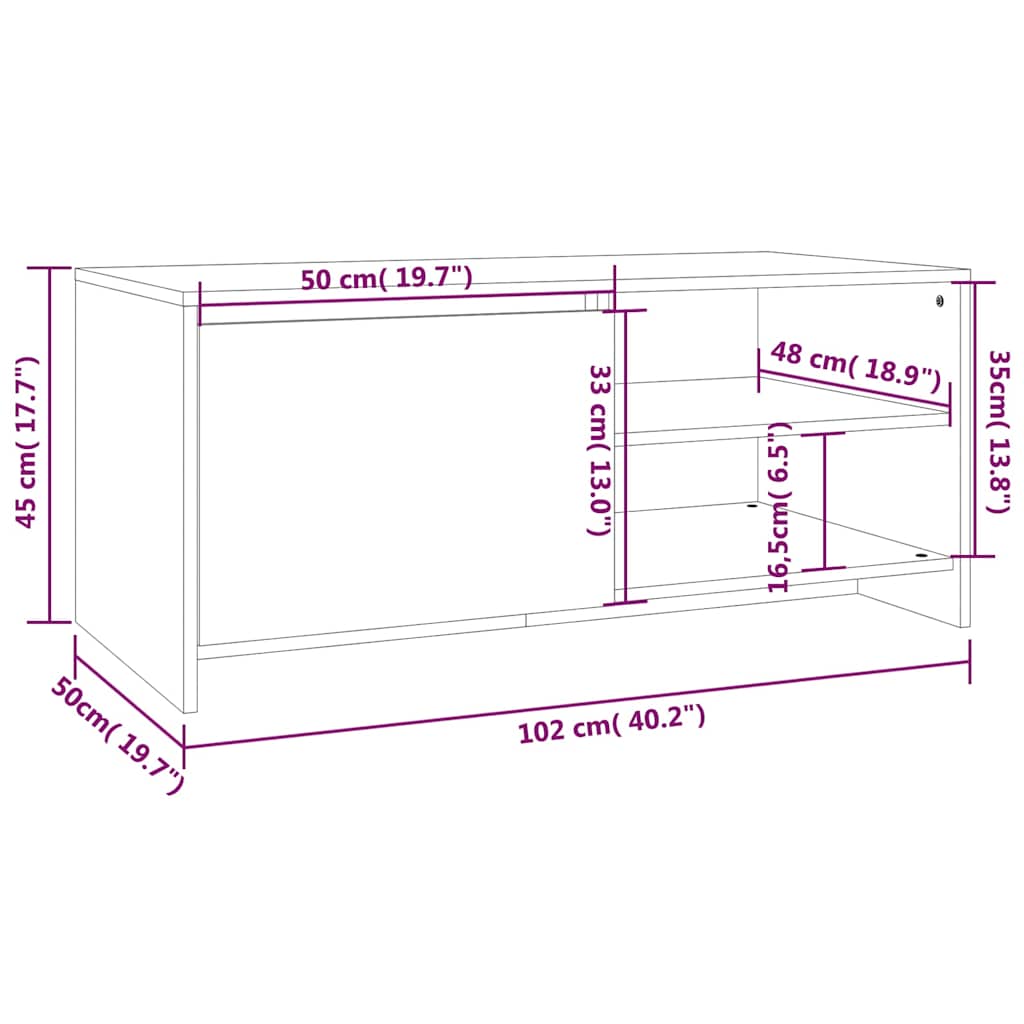 Salongbord hvit 102x50x45 cm konstruert tre