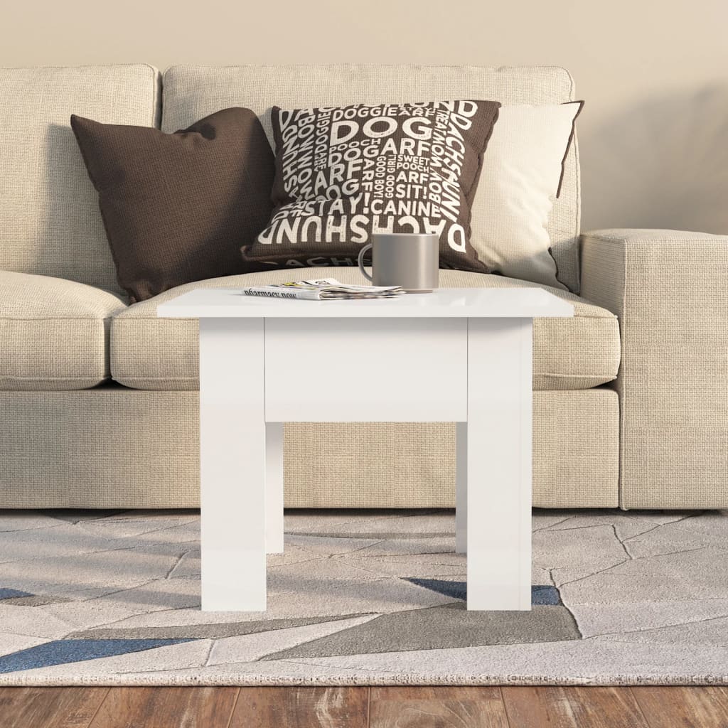 Salongbord høyglans hvit 55x55x42 cm konstruert tre
