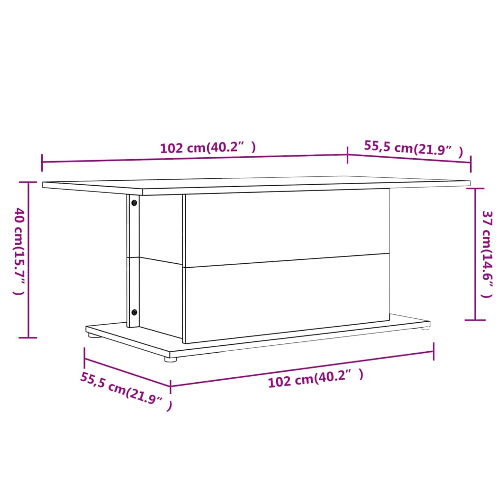 Salongbord hvit 102x55,5x40 cm konstruert tre