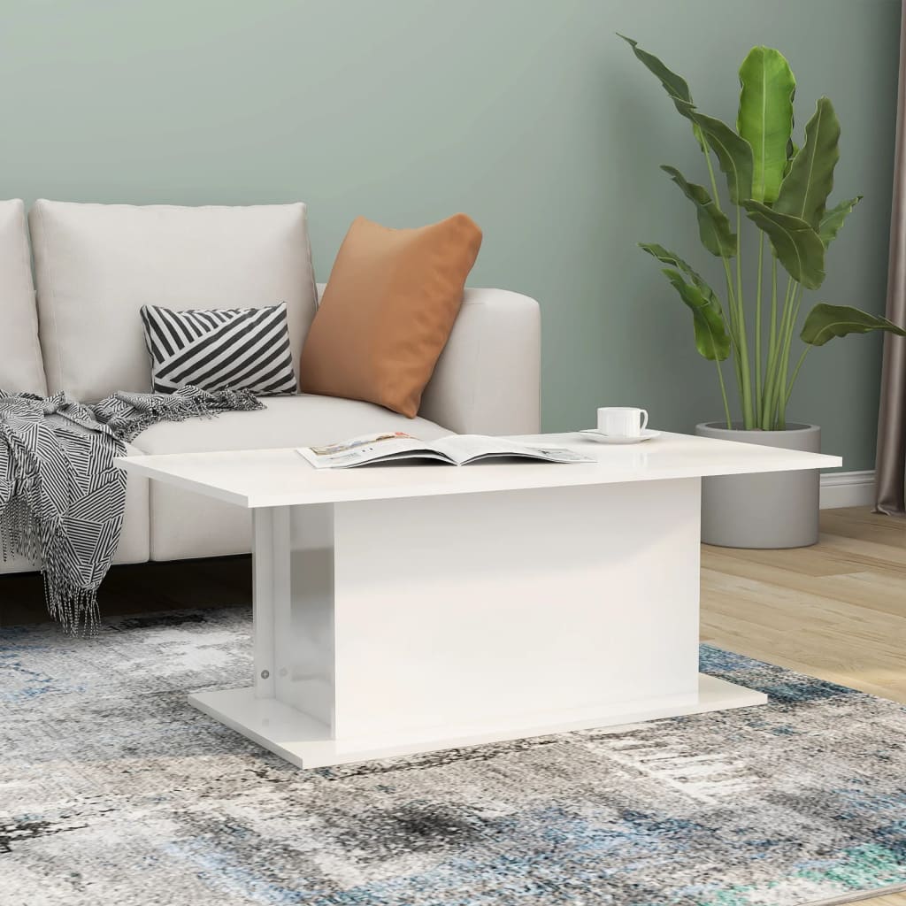 Salongbord høyglans hvit 100x49,5x31 cm konstruert tre