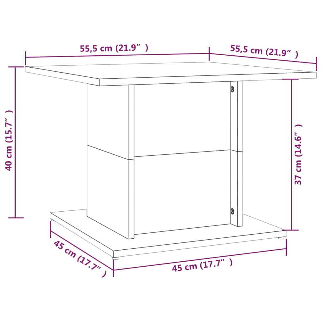 Salongbord hvit 55,5x55,5x40 cm konstruert tre