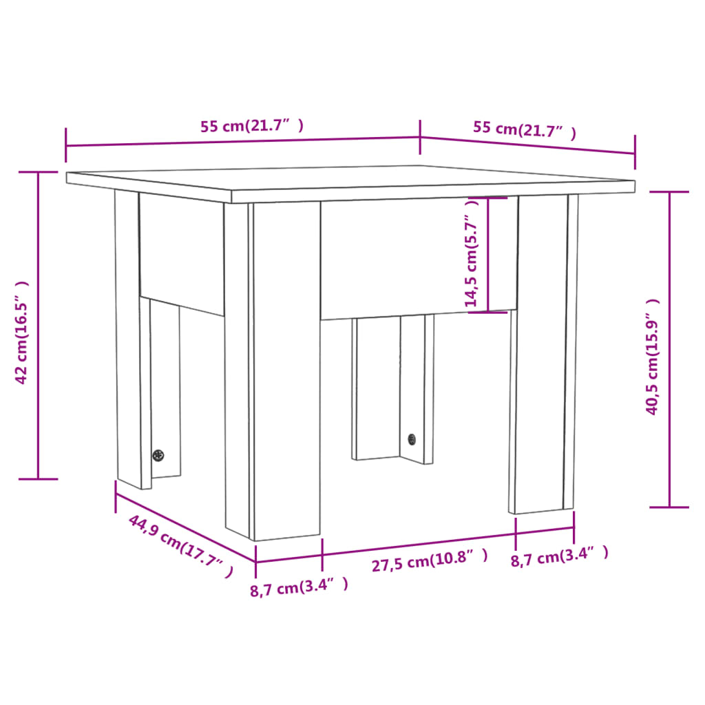 Salongbord brun eik 55x55x42 cm konstruert tre