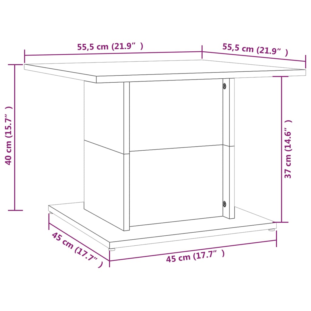 Salongbord røkt eik 55,5x55,5x40 cm konstruert tre