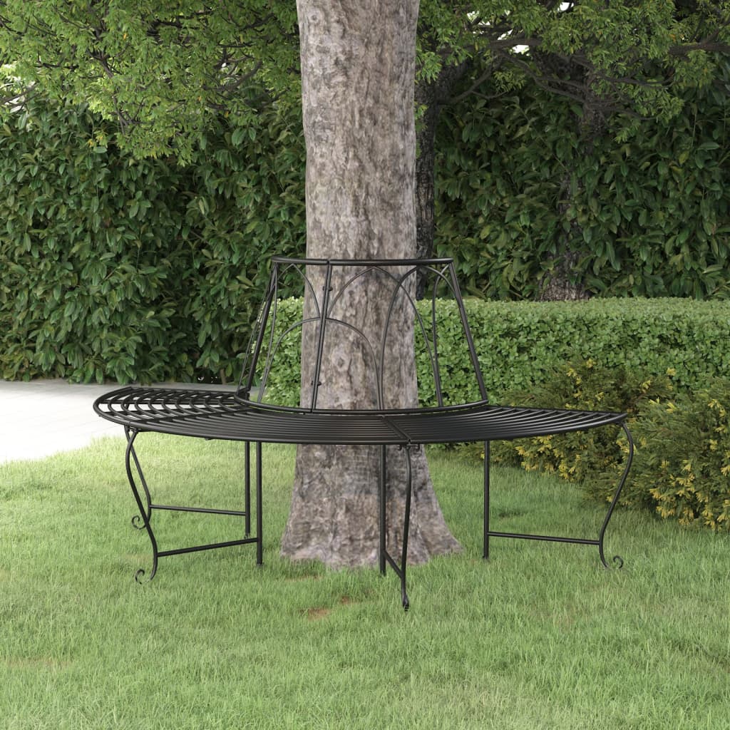 Benk halvrund tre Ø159 cm svart stål vidaXL